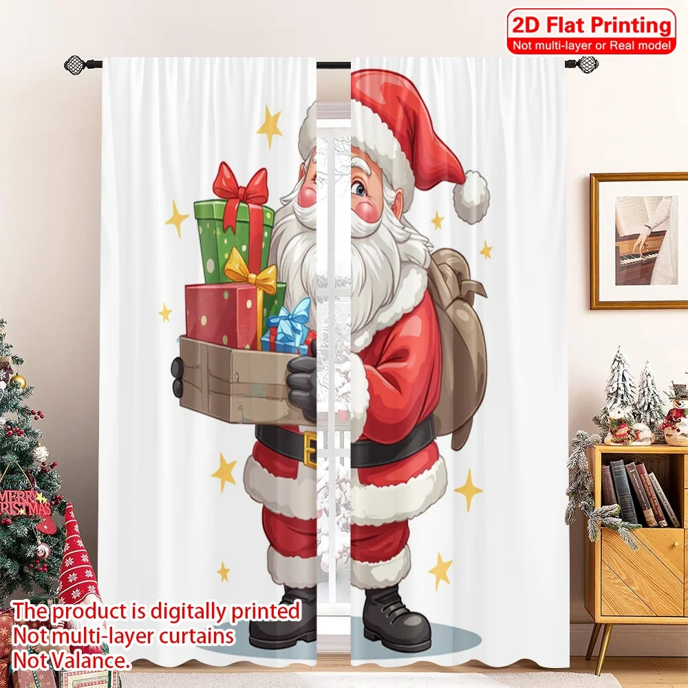 

2pcs 2D flat printing Christmas Window Drapes Cute Santa Claus Gift Fabric Without Electricity 0 for Booths Studio Props