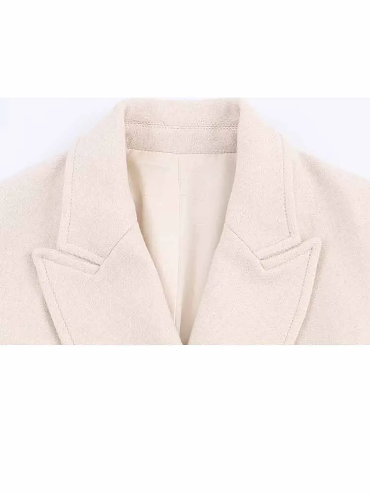 HH Frau Winter Mode Gemischte Stoffe Gürtel Zweireiher Revers Lange Ärmel Mantel Weibliche Pendeln Vielseitig Langen Mantel