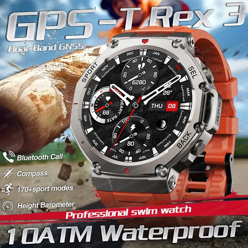 

Оригинальные GPS часы T-Rex 3, водонепроницаемые умные часы 10 АТМ, мужские часы для плавания, аккумулятор 500 мА, 170+ спортивных режимов, часы BT HD Call, новинка 2025 года