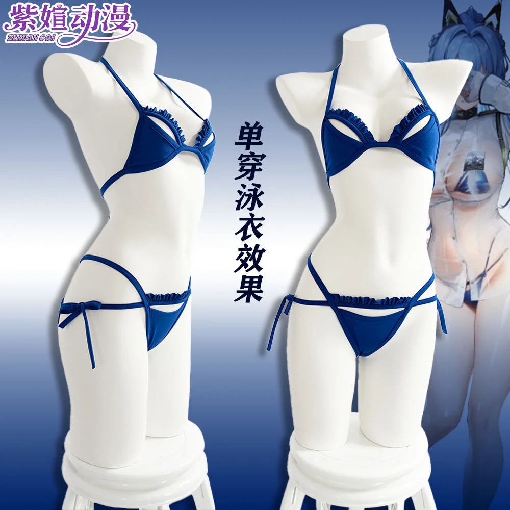 Game Helm Cosplay Costume Helm Aquamarine Swimwear Bathing Suit For Hallowmas Party Adult Women Role Play Prop view 5