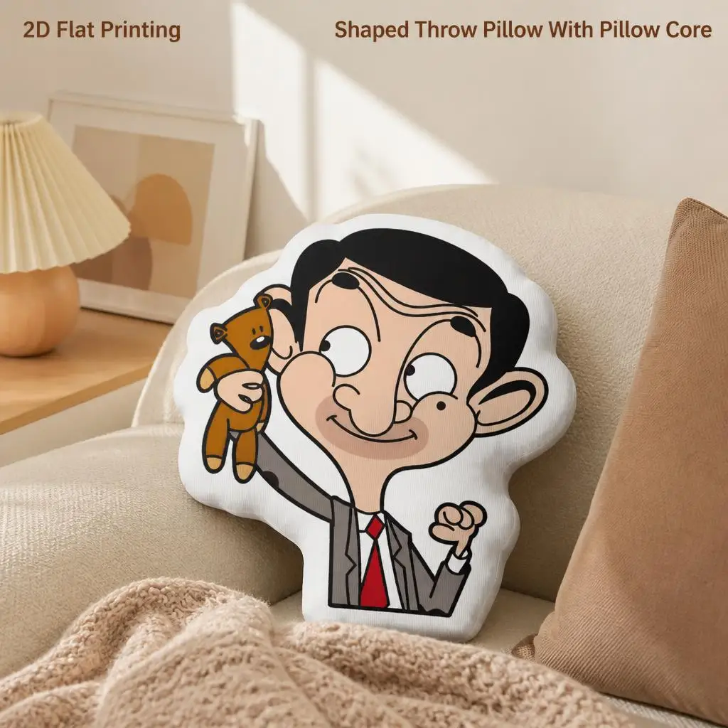 Mr. Beans and Bear Cushion Irregular Stuffed Throw Pillow Home Decor Gift Sofa Bed