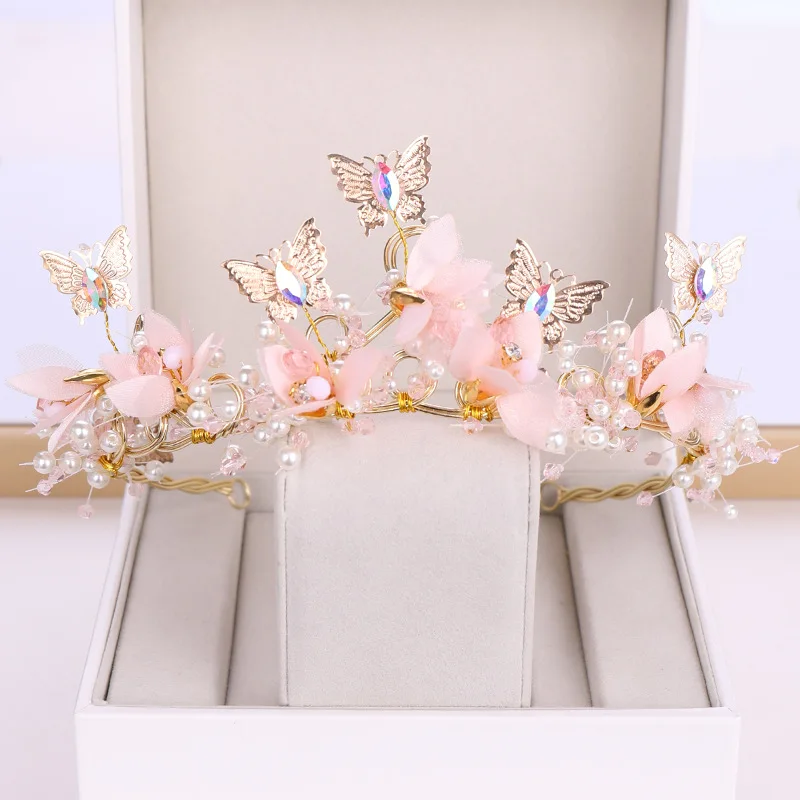 1pc Bridal Crown Headdress Korean Style Flower Compilation Crown Hair Bands Princess Super Fairy Butterfly Hair Accessories