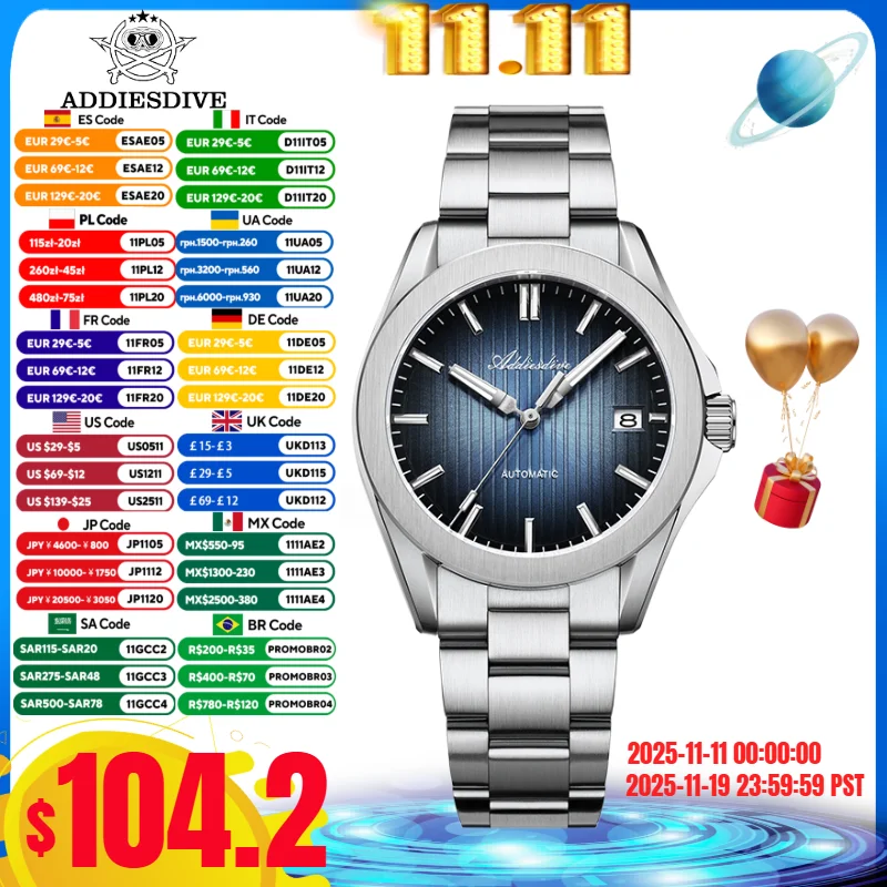 Addiesdive 38 مللي متر رجل الساعات 200 متر مقاوم للماء الياقوت الزجاج BGW9 الأزرق مضيئة اليابان NH35 التلقائي ساعة ميكانيكية reloj hombre