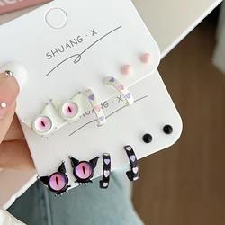 6Pcs/3Pairs Cute Big Eye Monster Earrings Sets for Women Punk Single Eyes Piercing Ear Stud Goth Accessories Jewelry Girl Gifts