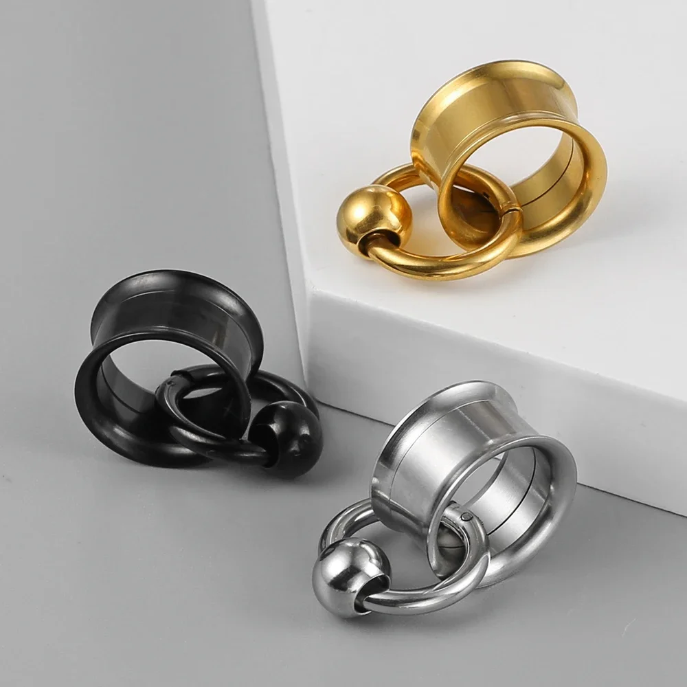 2 قطعة/مجموعة الفولاذ المقاوم للصدأ جولة الأذن مقاييس المقابس المتوسع الأذن الشماعات نفق ثقب النساء مجوهرات للجسم نقالة ترصيع #5