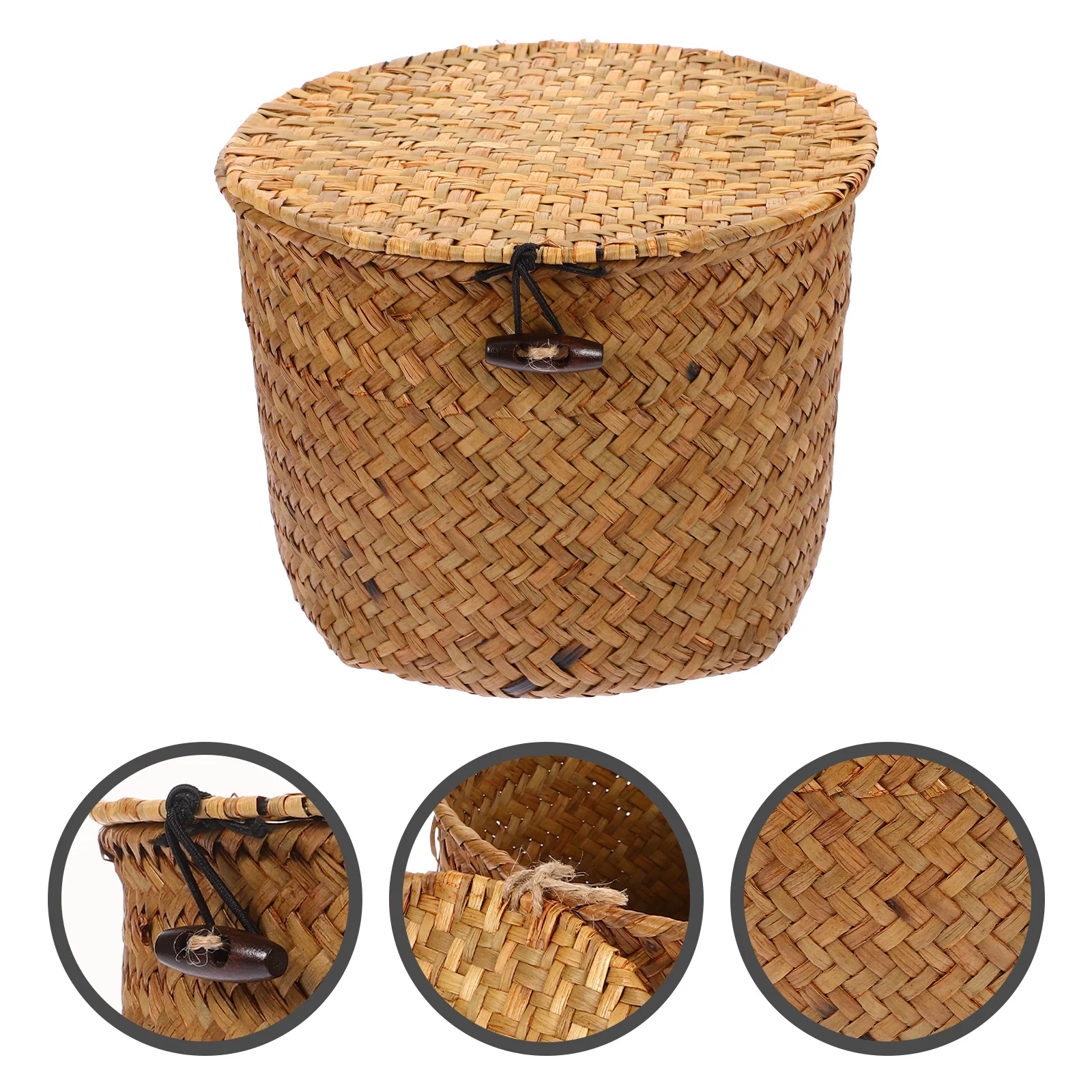 

Storage Box with Lid Hamper Small Basket Fruit Wicker Baskets for Shelves Toy Dresser Baby Decorative Round Organizer