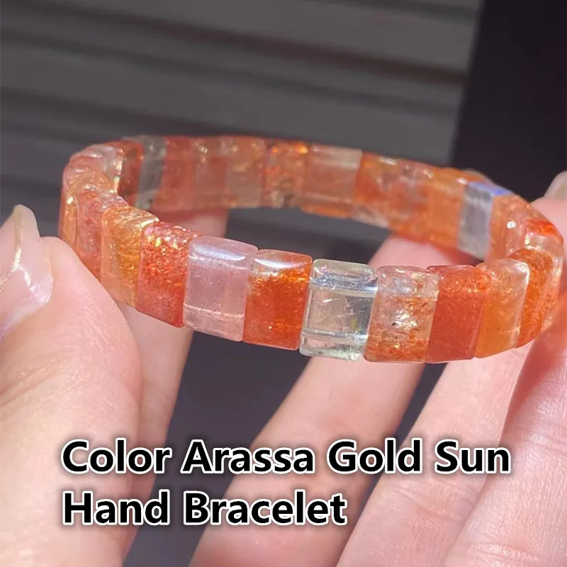 

Natural Color Arassa Gold Sun Hand Bracelet Square Green Column Symbiotic Sunstone Bracelet