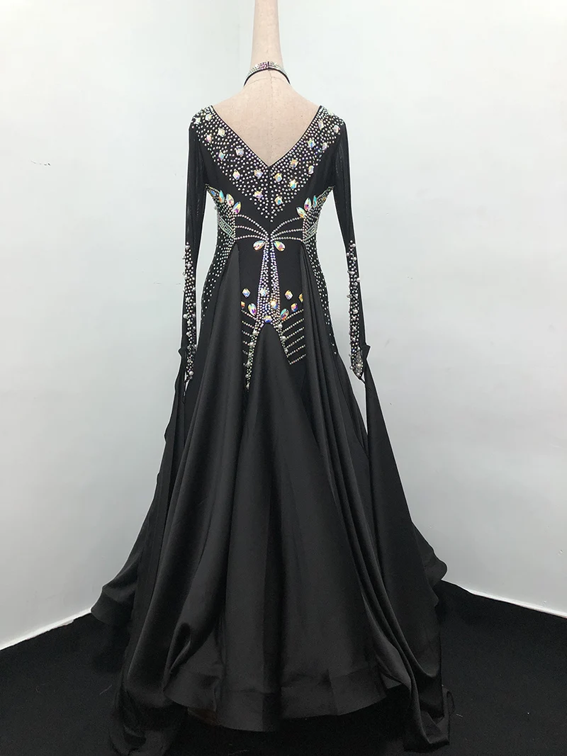 Advanced Ballroom Competition Dance Dresses New Style Black Shine Ballroom Dance Dress Standard Modern Waltz Dancing Skirt