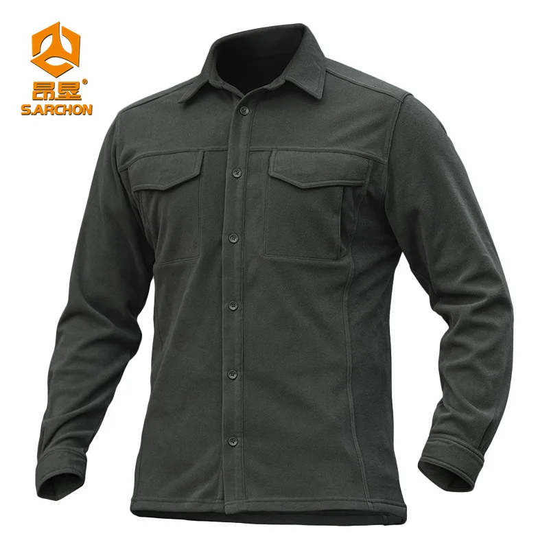 Autumn Winter Fleece Tactical Shirt Men Outdoor Plus Velvet Warm Hiking Sports Shirt Military Field Combat Shirt Work Clothes