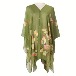 2024 Shawls Summer Beach Sexy Women Fashion Print Chiffon Smock Bikini Cover Up Loose Blouse Sunscreen Comfortable Poncho Hot