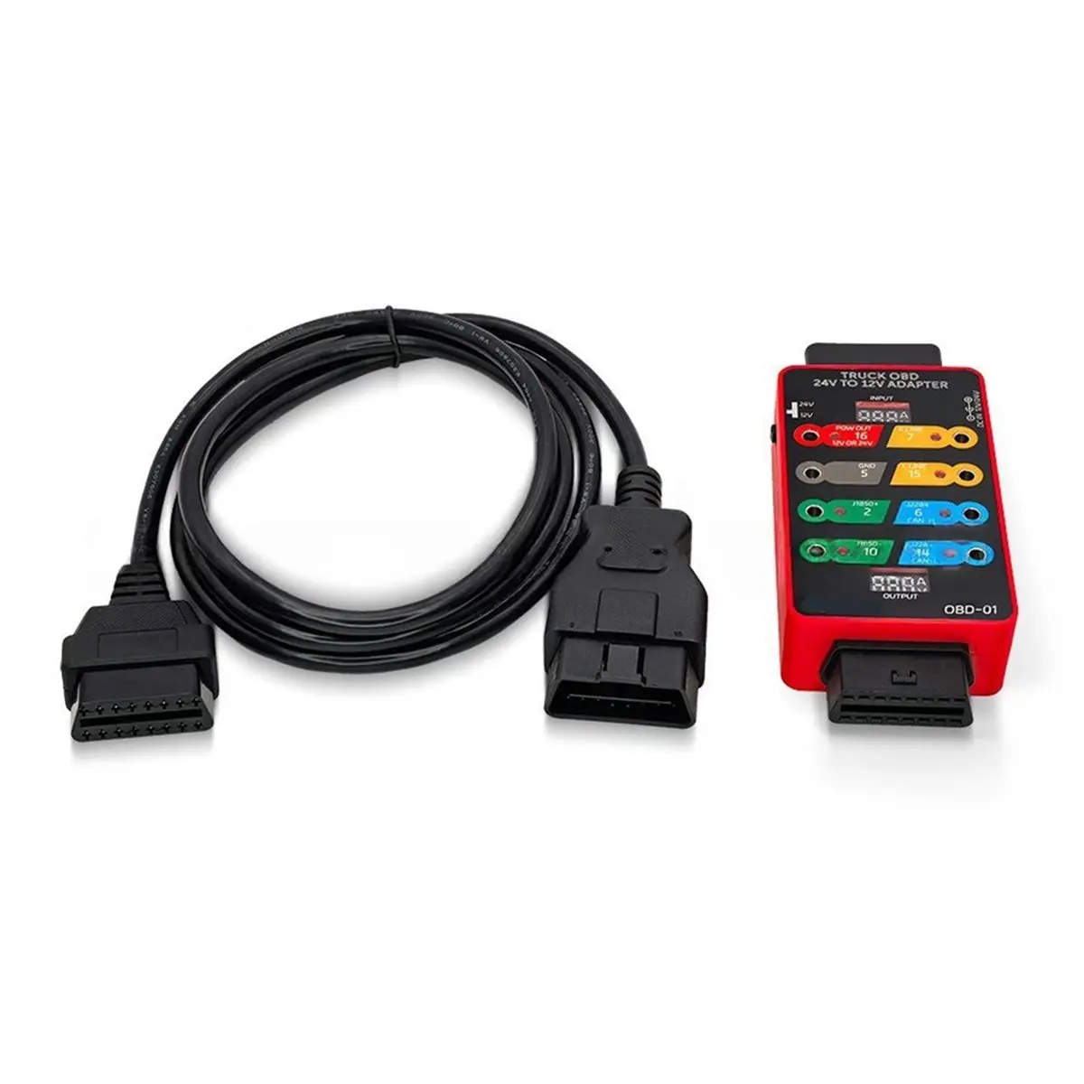 A67F Truck OBD2 24V to 12V Adapter Breakout Box with Dual LED Voltage Current Display Signal Detector for Heavy Duty Scanner