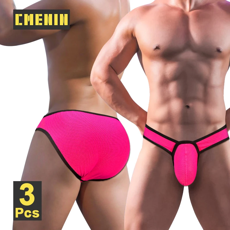 CMENIN 3Pcs Sexy Gays Men Underwear Summer Breathable Mesh Men Panties Brief Sissy Independent Large Pouch Underpants Man Briefs