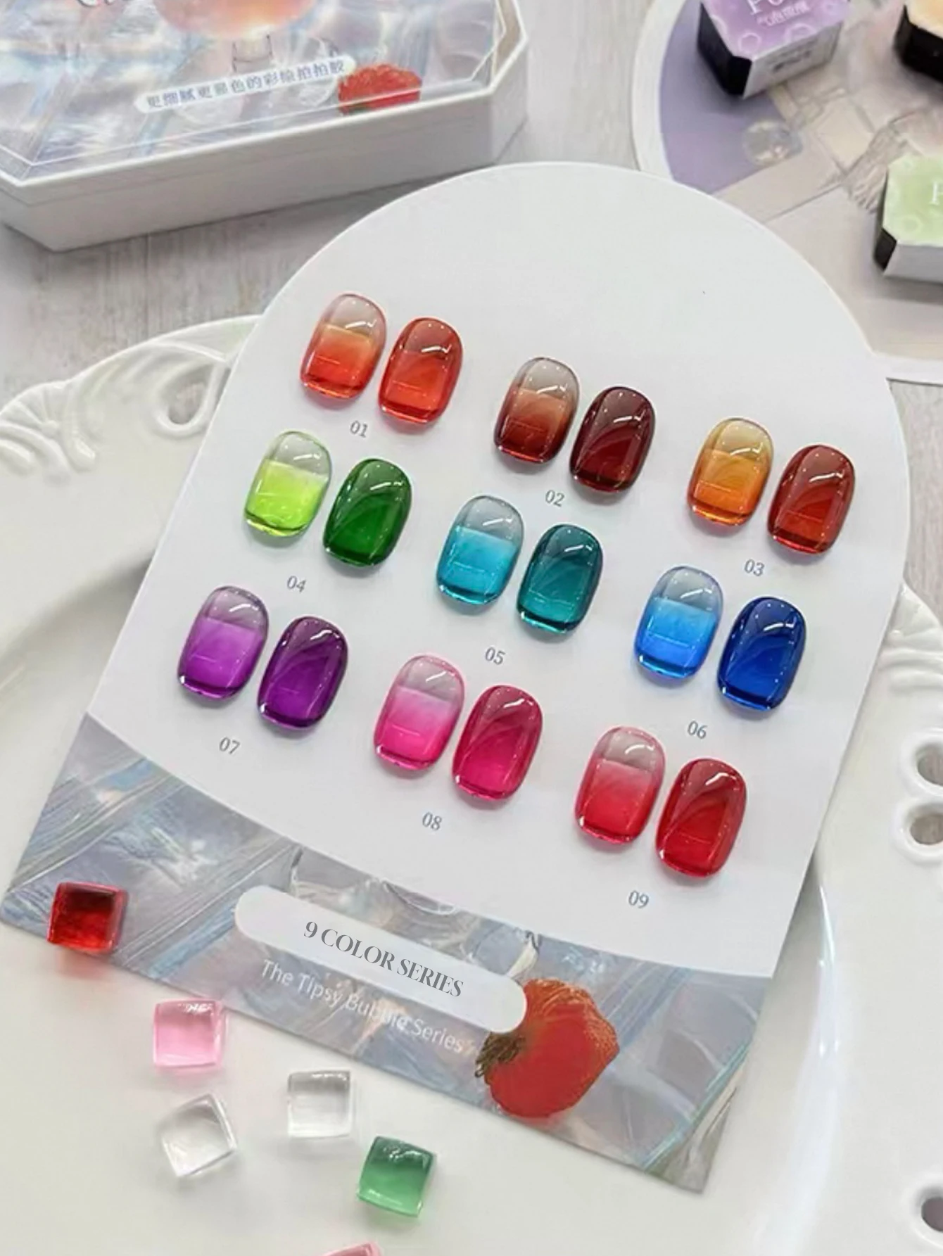 1/9PCS2025 신상 가을 겨울 네일 살롱 세트 아이스 투명 캔디 글래스 레인보우 컬러 오버레이 크리스탈 캣아이 젤 네일 폴리쉬