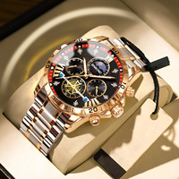 Top Brand Men Watch  High end Authentic Business Night Light Waterproof Flywheel Gold Steel Belt Male Fashion Quartz Wristwatch