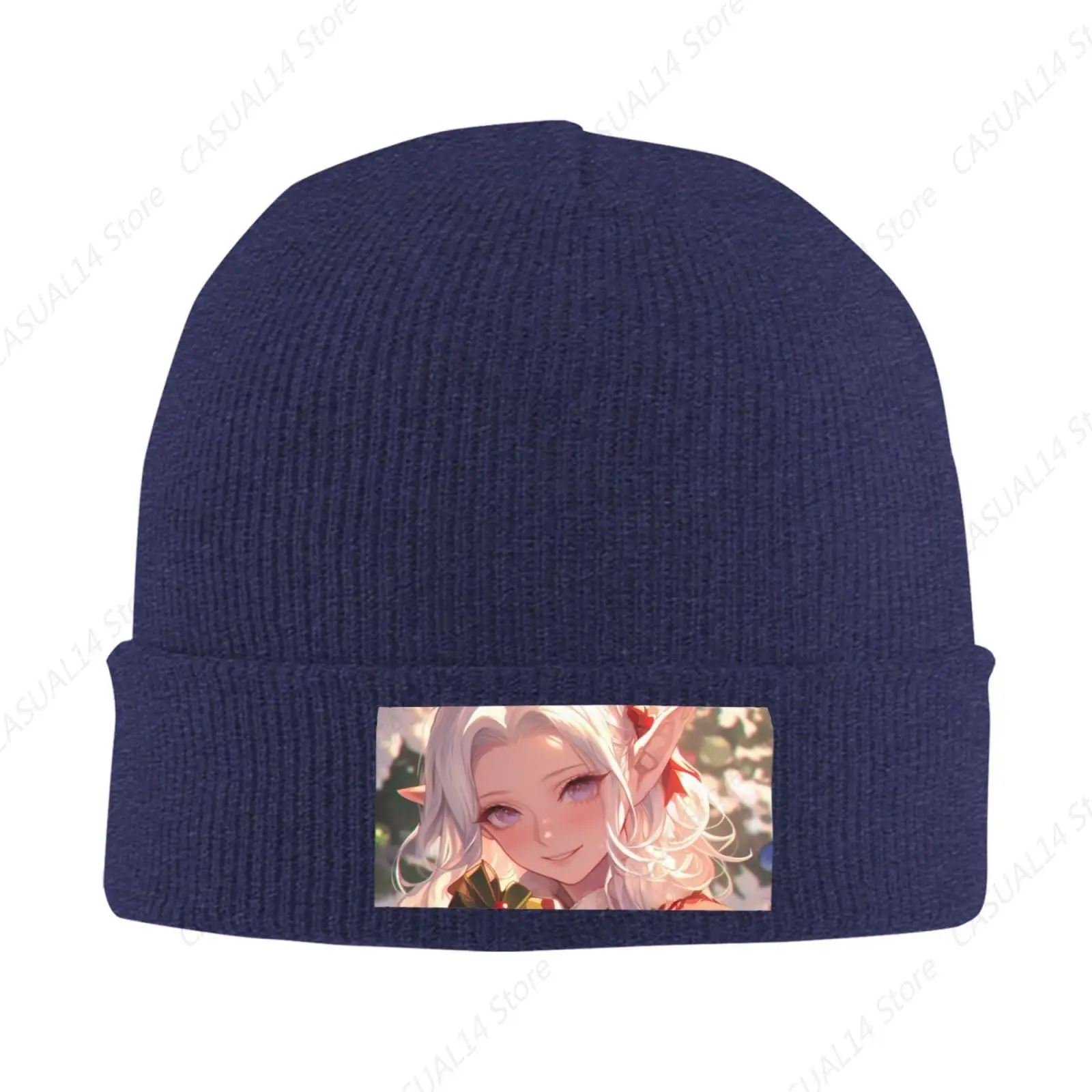 Christmas Traditional Gnome Print Knitted hat Comfortable Knitted hat Multifunctional Fashionable Headwear Navy Blue