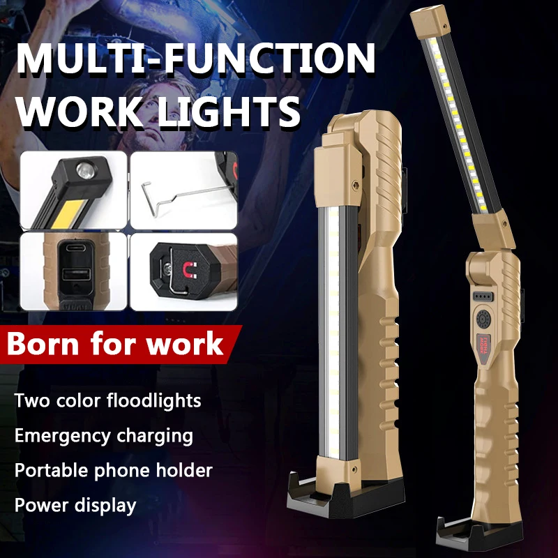 New COB Foldable Flashlight LED Work Light Hanging Hook 7 Modes Magnetic USB Rechargeable Torch Portable Working Flash Light