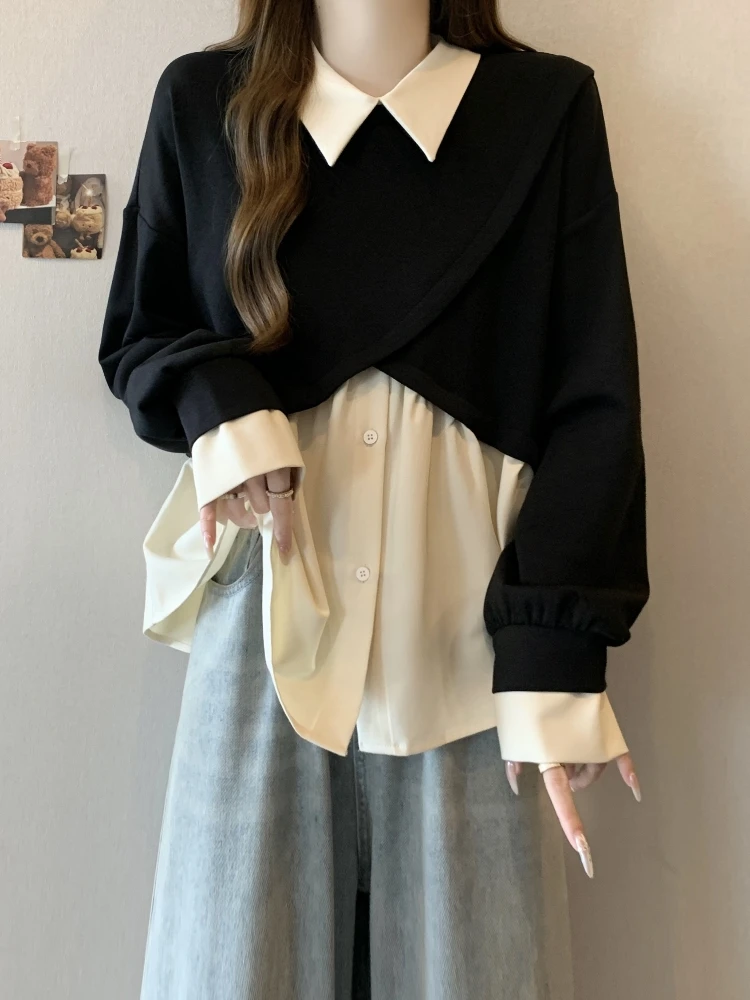 Slimming Loose Sweatshirt Shirt Dress for Women Spring Autumn plus Size Cover Belly Creative Pattern Commute Style Long Sleeve
