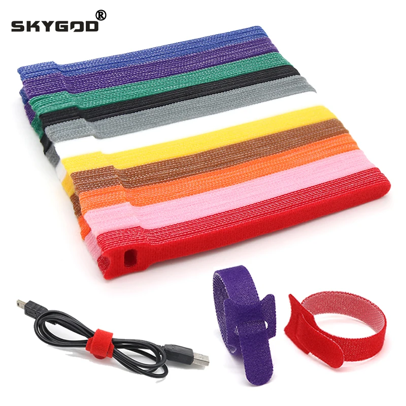 250mm Reusable Fastening Cable Ties Hook and Loop Tape Cable Straps Wire Ties Cable Management Adjustable Cord organizer DIY