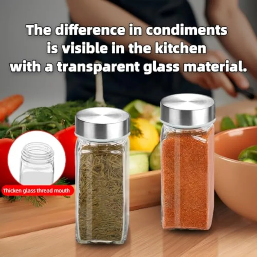 2Pcs 4oz Glass Spice Jars with Shaker Lids, Spice Jars Trial Set and Supplement Set, Empty Spice Containers and Square Spice Bo view 3