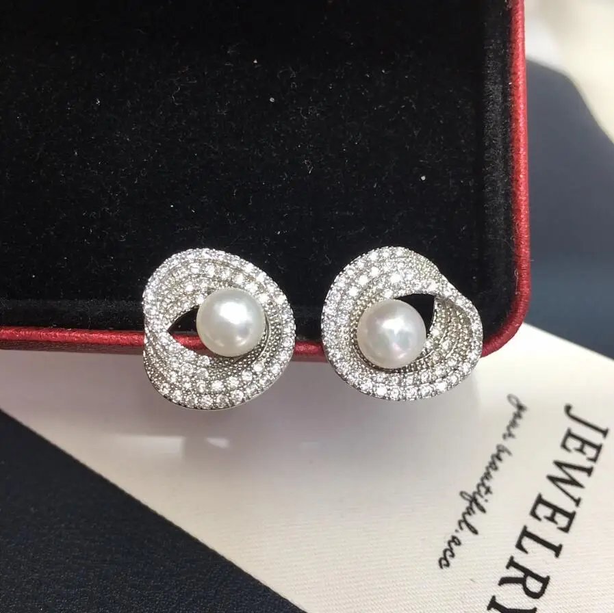 

charming pair of 8-9mm south sea round white pearl earring 925s earings earrings for women real pearl