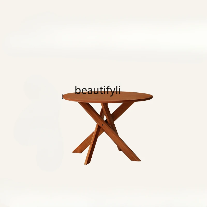 Solid Wood round Table Dining Table Household Eating   Mid-Ancient Cherrywood round Simple Small Apartment Dining Table