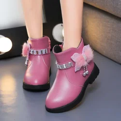 2023 Autumn Winter Girl's Boot Soft Leather Ankle Boots Plus Velvet Warm Kids Shoes Toddler Non-slip Cotton Boots Princess Shoes