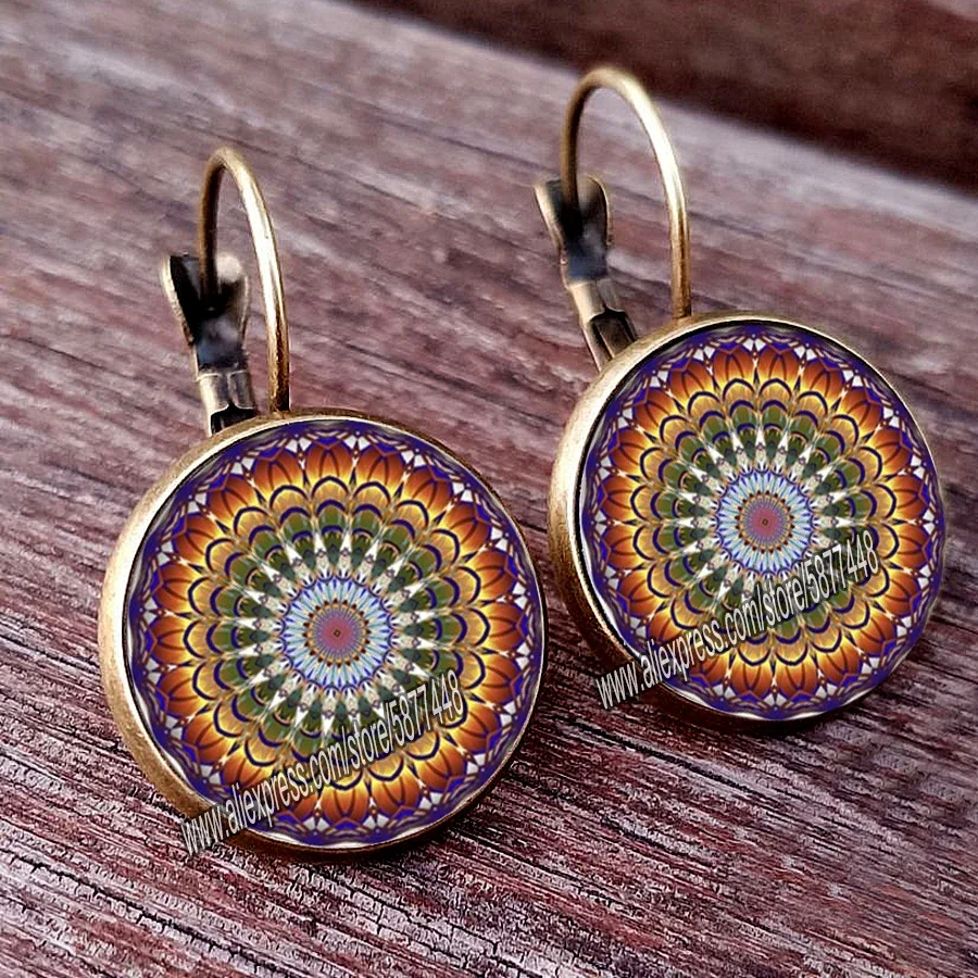 Charm Mandala Art Picture Earrings Henna Crystal Earring Yoga Om Symbol Zen Buddhism Glass Earrings For Women Jewellery