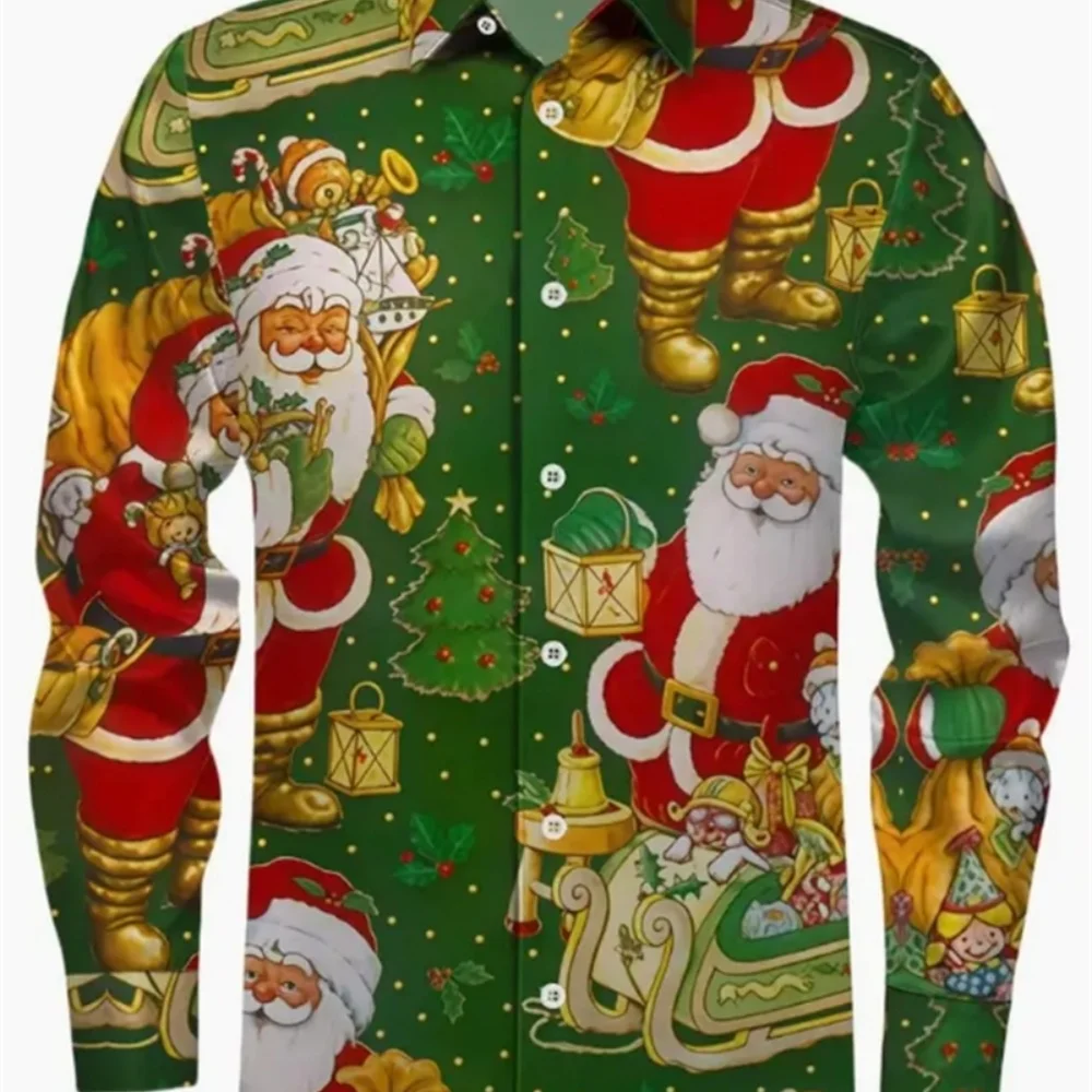 Men Fashion Long Sleeve Shirt Xmas Snowflake Gift Dwarf Graphic Print New Year Gathering Festival Top