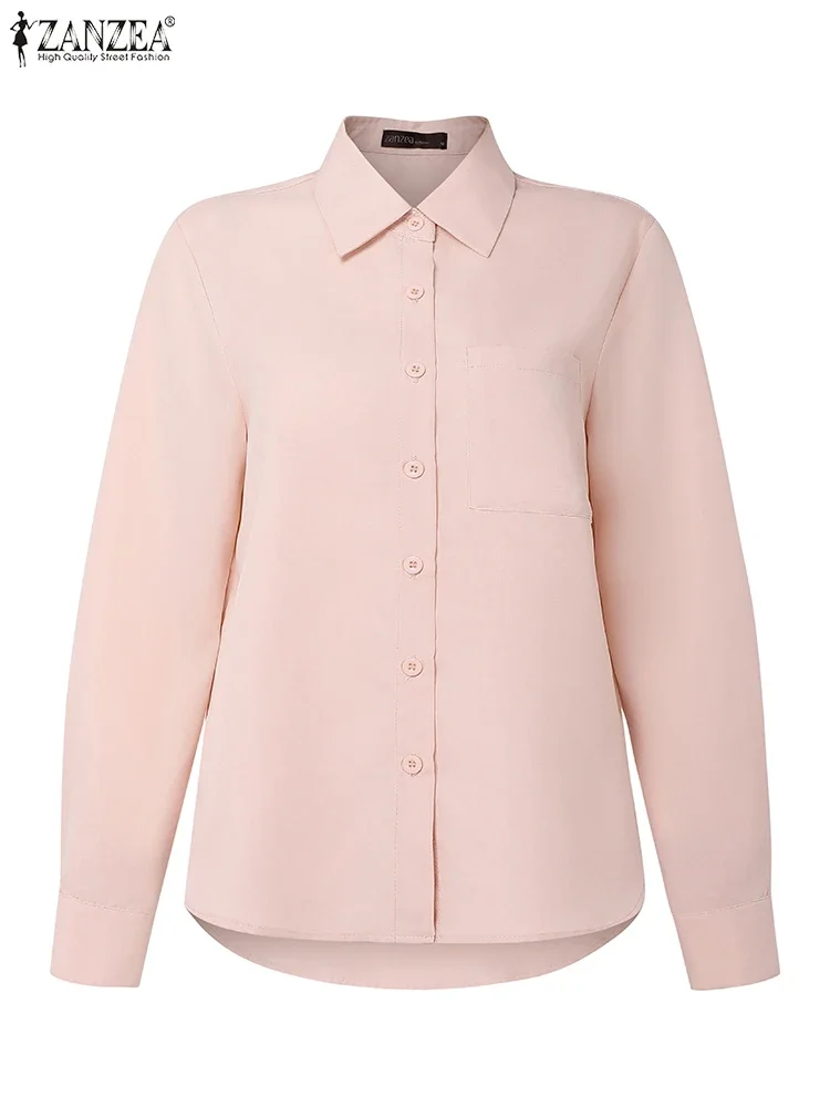Work Shirts Women Tunic Solid Color Fashion Casual Lapel Neck Tops Oversized Summer 3/4 Sleeve Buttons Blusas ZANZEA 2025 New