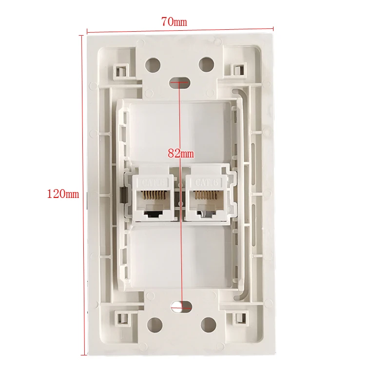 2 Ports CAT6 RJ45 Network US Standard Wall Panel Faceplate With Directly Plug Connector Outlet In White For Ethernet LAN Socket