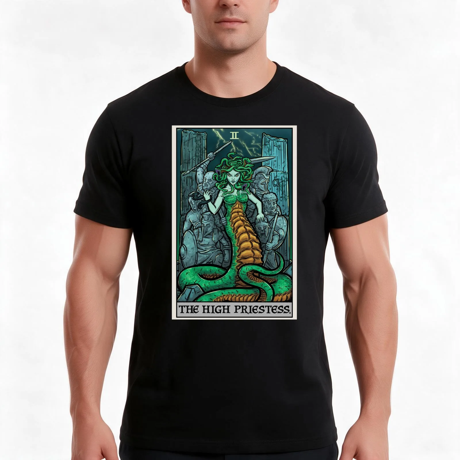 The High Priestess Tarot Card Medusa Greek Mythology Gorgon Horror Men T Shirt man t shirt cotton high quality