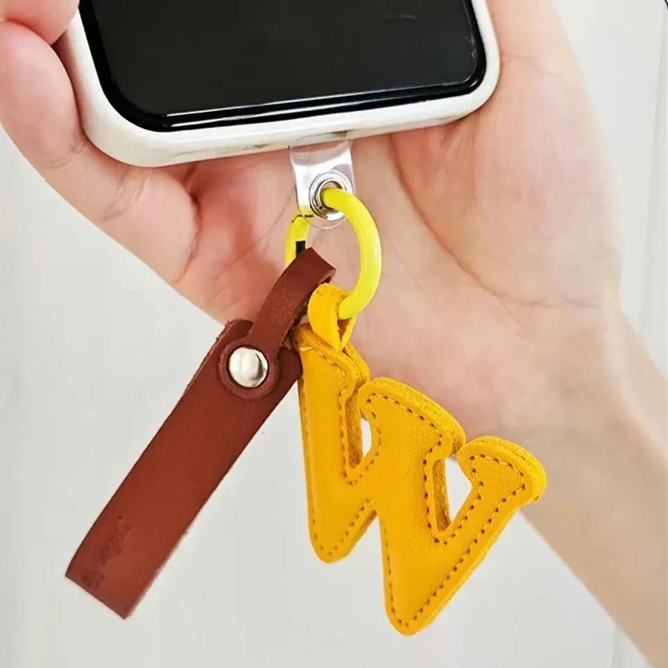 A to Z PU Leather Initial Letter Keychain For Women Fashion Cartoon Candy Color Bag Phone Pendant Car Keyrings Jewelry Gifts