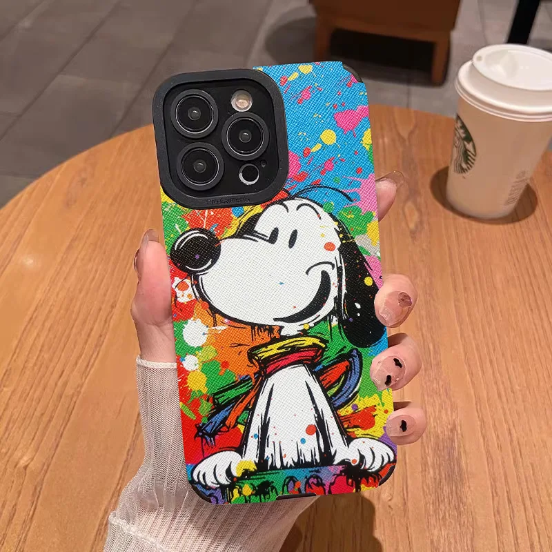 Kawaii Snoopy Cartoon Phone Case for iPhone 15 14 13 12 11 Pro Max Xr Plus Se Silicone Anime Hard Pc Cover Capa Shell