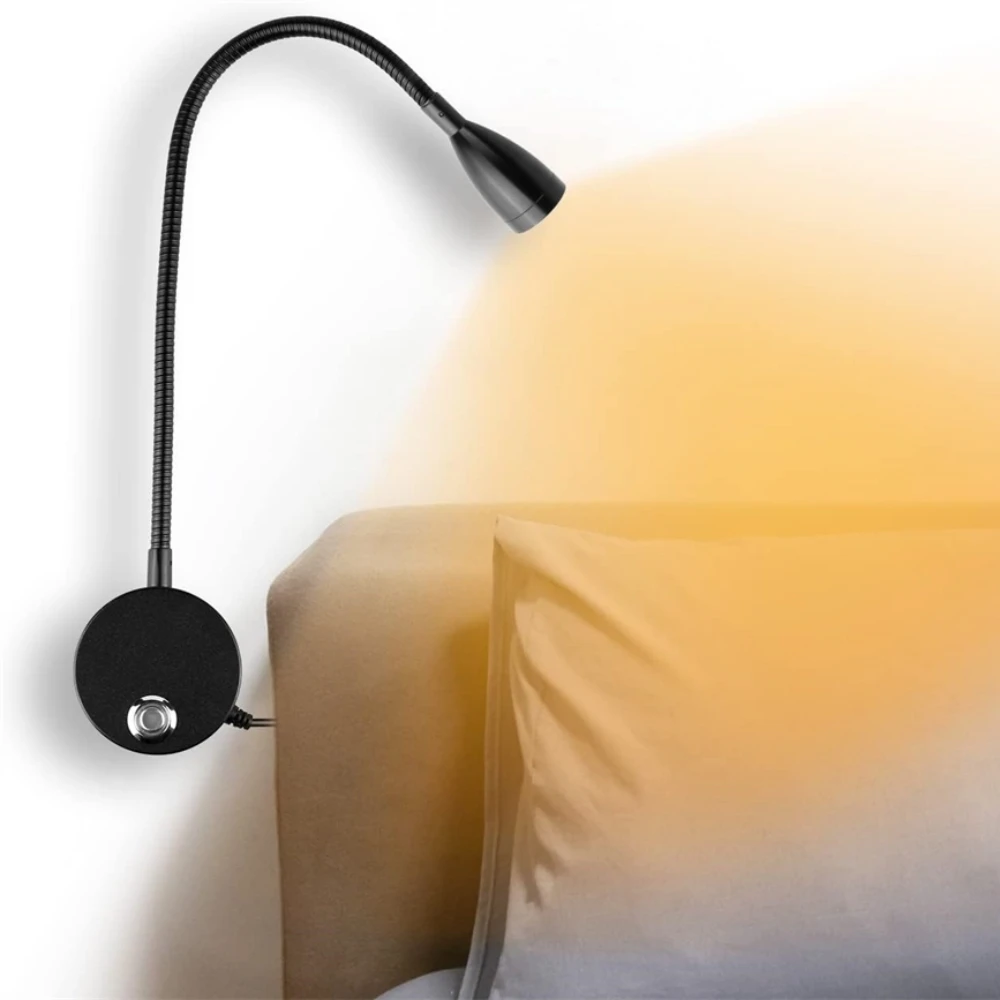 Topoch Brons Flexibele Zwanenhals Lamp Plug in/USB-snoer Opbouwmontage Wandkandelaar voor Bed Hoofdeinde 3 Kleuren Dimmen Leeslamp