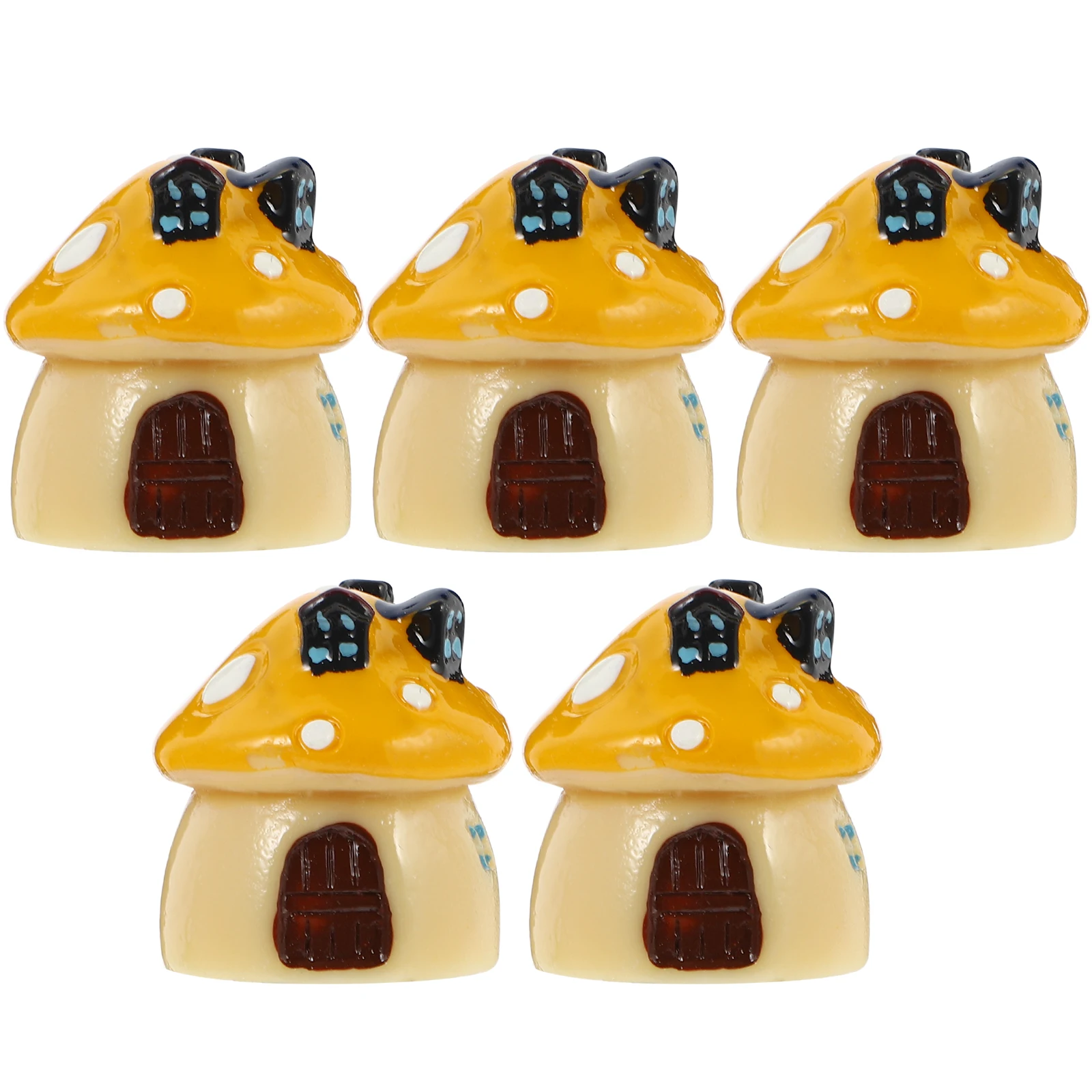 

5 Pcs Mushroom nament Resin Miniatures Colorful Garden Adornment Props House Sculptures Toy Figurines Cartoon Decor