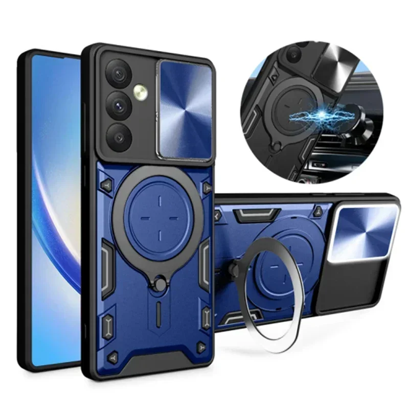 For Samsung Galaxy A05s A06 A23 A24 A25 A26 A16 A15 A12 A14 A13 A17 5G Phone Case Slide Camera Protect Armor Holder Cover Cases