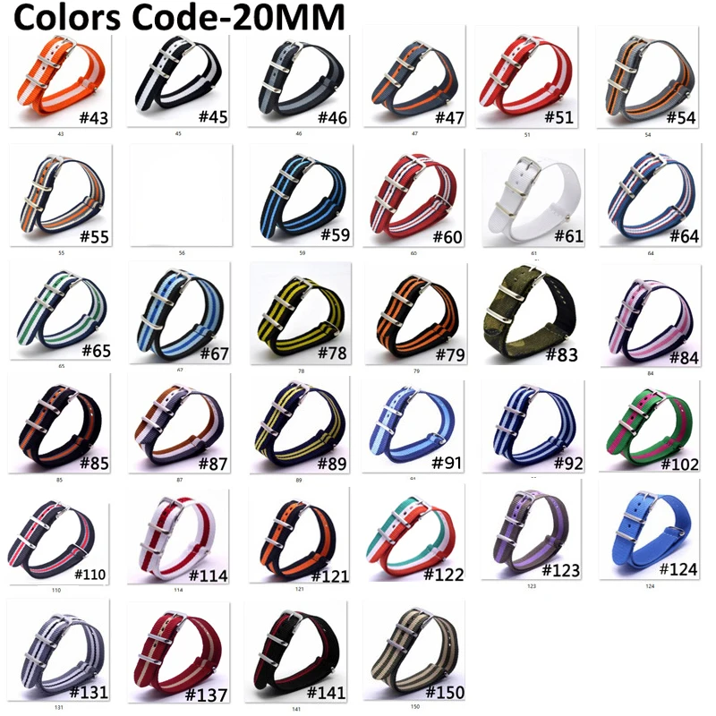 BUMVOR 20mm Sport Woven Nylon Strap Watchband Army Striped Fabric Wristband Substitution DW Watch Steel Buckle Belt