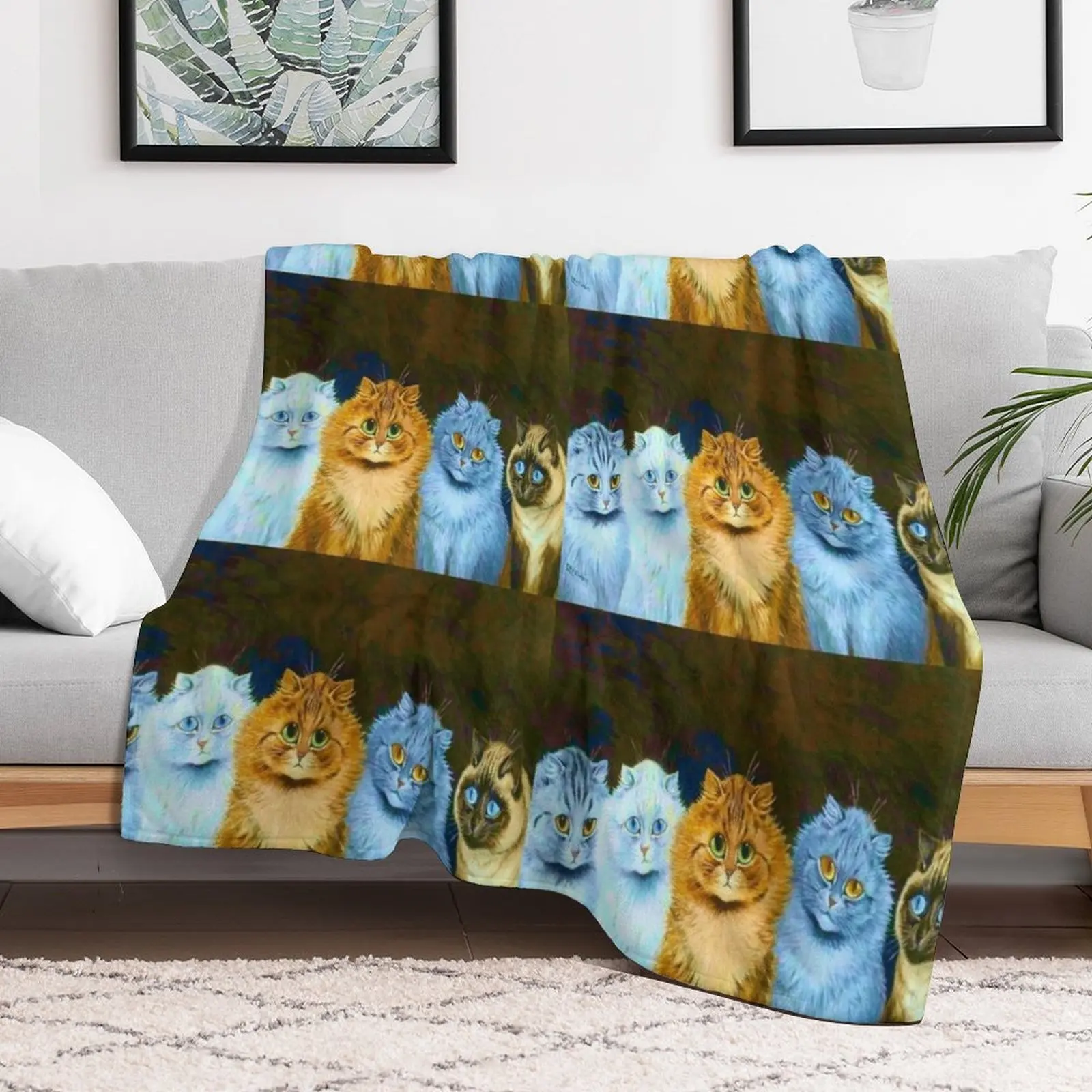 Louis Wain 'Five Big Eyed Cats' Cat Painting Victorian Throw Blanket Plush Summer Beddings Blankets