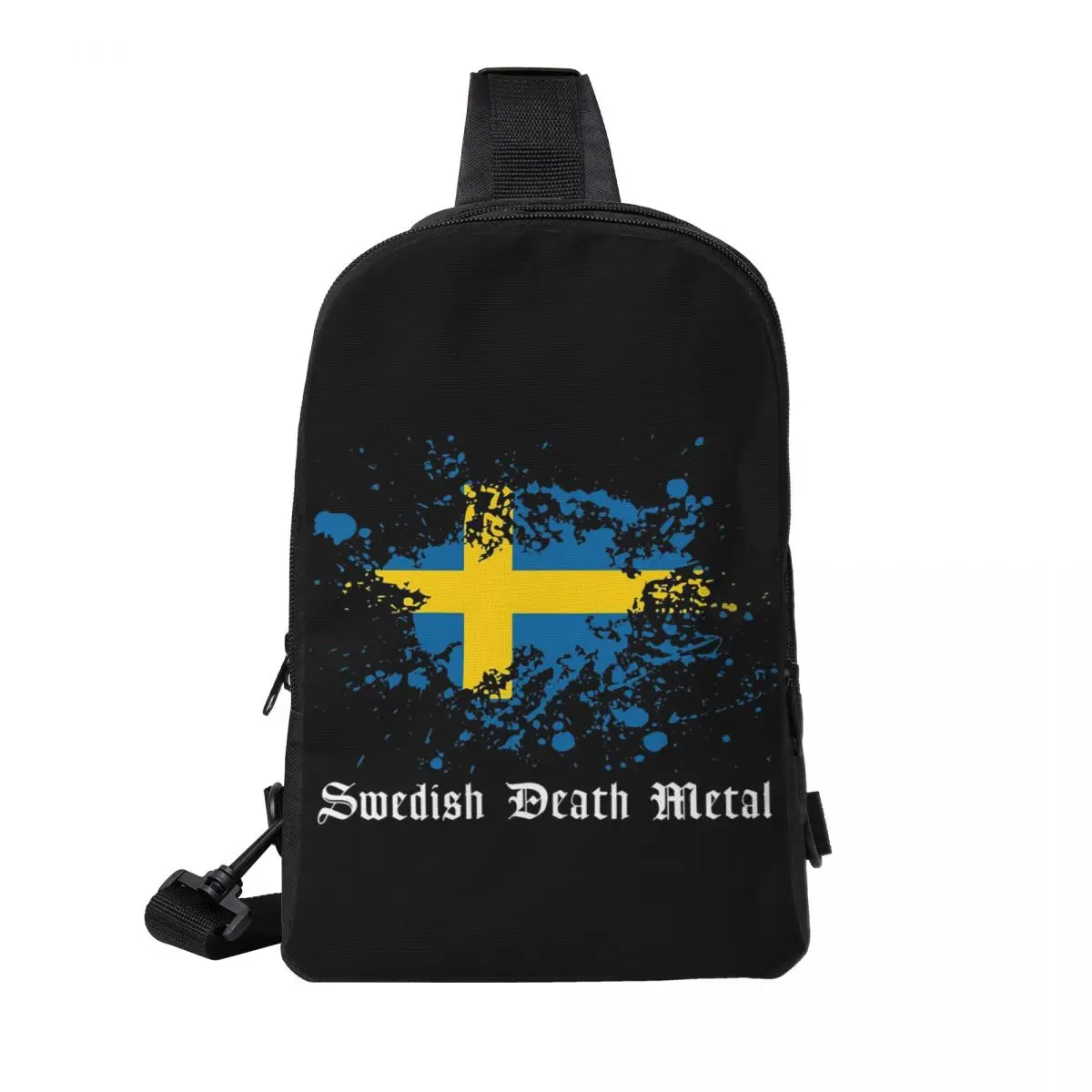 

Swedish Death Metal Band Black Heavy Sweden Flag Chest Bag Men Sling Crossbody Backpack Chest Bag Hiking Daypack Shoulder Bag