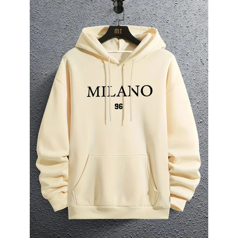 الرجال الخريف والشتاء المألوف عارضة فضفاض المتضخم ميلانو 96 المطبوعة الصوف البلوز مقنعين طويلة الأكمام البلوز