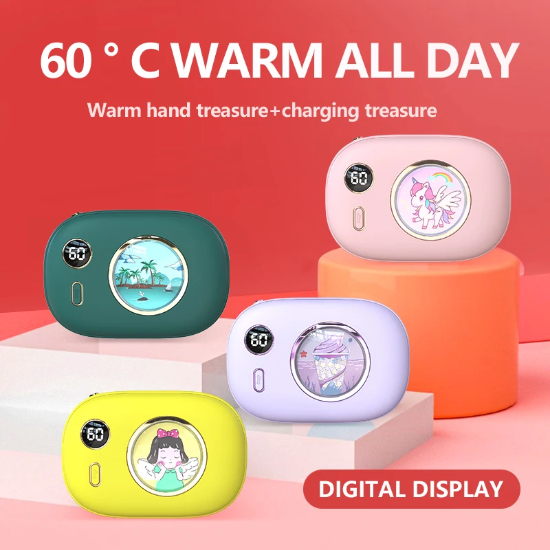 New camera hand warmer Power Bank two-in-one digital display temperature control double-sided heating usb portable heating pad