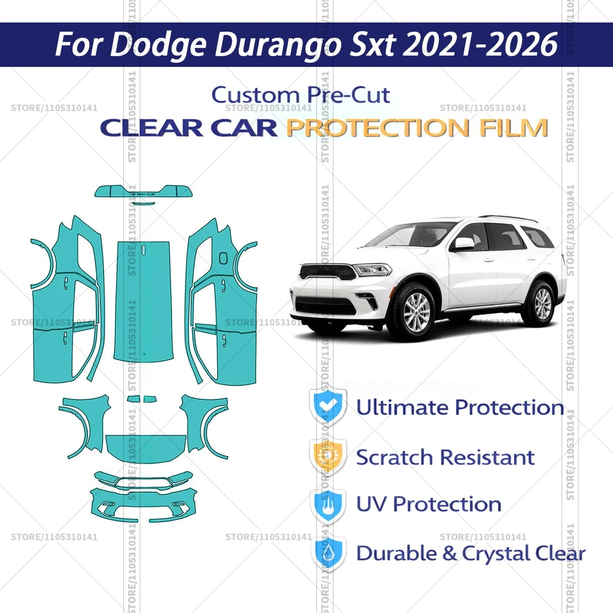For Dodge-Durango-Sxt-2021-2026 Pre-Cut Paint Protection Film PPF Transparent Car Film Professional Automotive PPF Full Vehicle