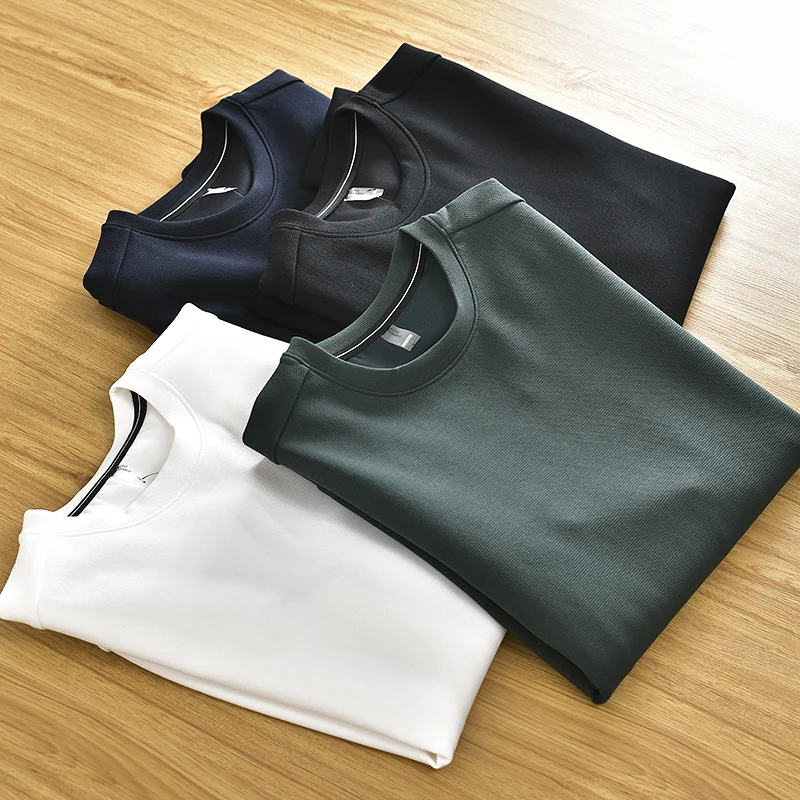 

High Quality Air Layer Fabric Sweatshirt Pure Color round Neck Casual Autumn Men's Fashion Comfortable Polyester Cotton Blend