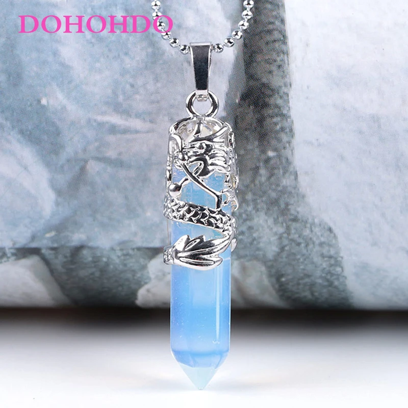 2021 Hot Sale Dragon Necklace Quartz Necklace Natural Crystal Stone Hexagonal Prism Ethnic Pendant Hanging Jewelry for Women Men