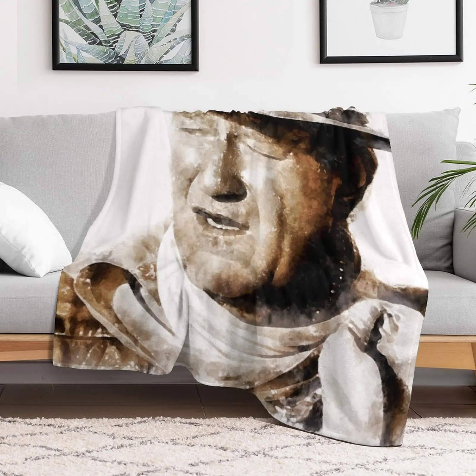 The portrait of John Wayne Throw Blanket Personalized Gift Flannel bed plaid Cute Plaid Blankets