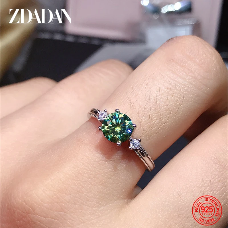 

ZDADAN 925 Silver 6.5mm Zircon Adjustable Finger Ring For Women Wedding Jewelry