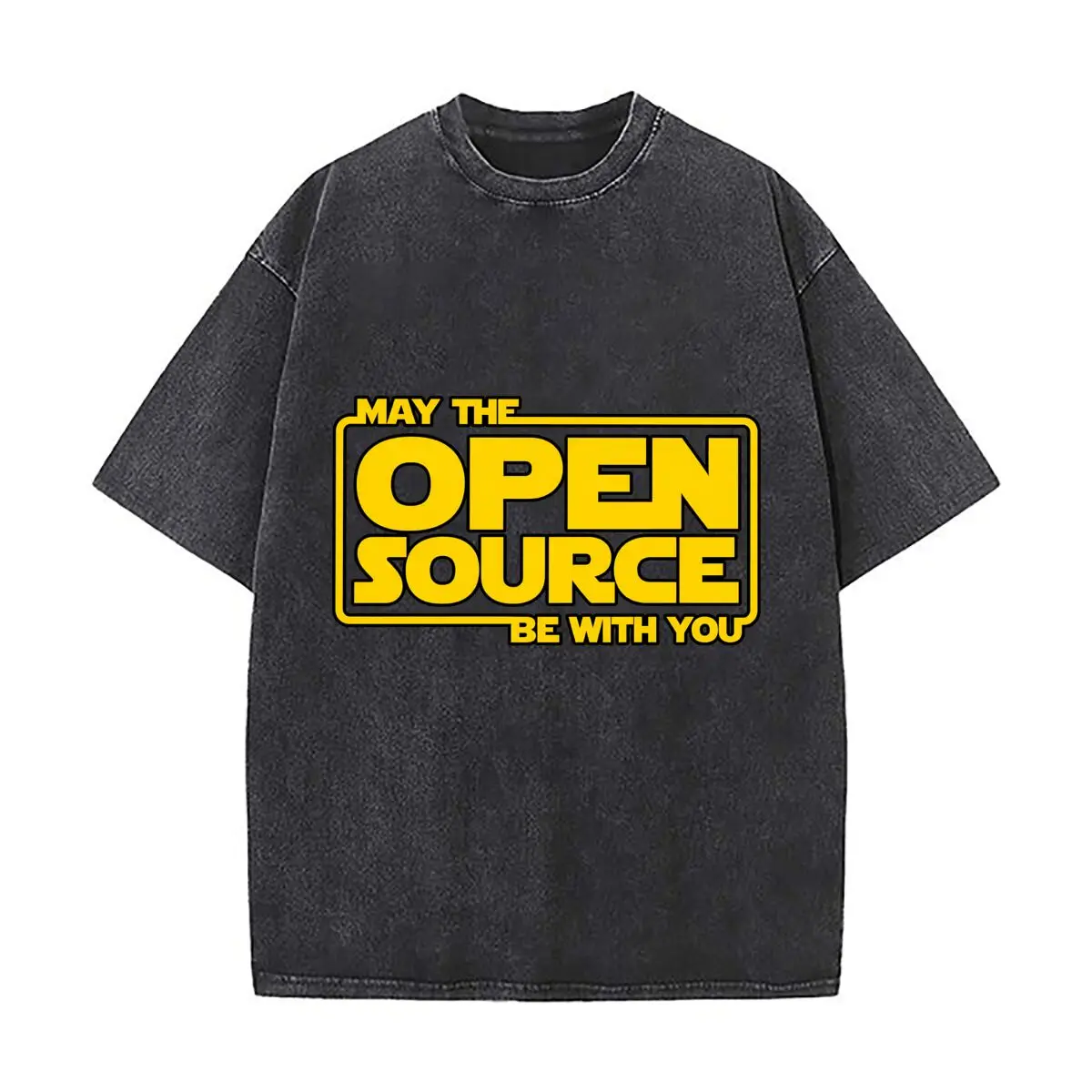 May The Open Source Be With You Graphic Washed Short Sleeve Loose Streetwear Tee Hip Hop