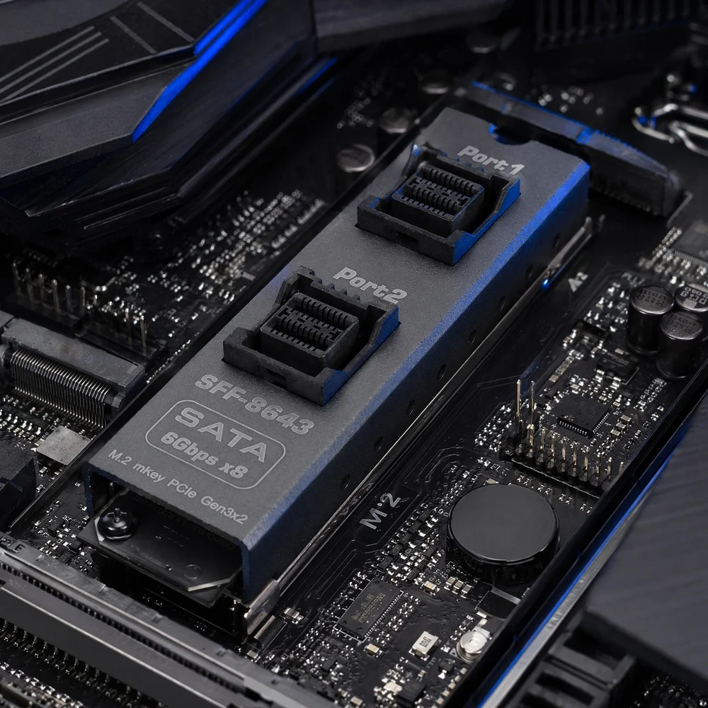 M.2 NVMe M-Key to Dual SFF-8643 SATA III 6Gbps 8-Port HDD Expansion Card Aluminum PCB for Desktop Server Storage NAS