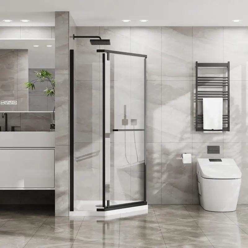 

Neo-Angle Frameless Shower Door 36" D x 36" W x 72" H Corner Shower Enclosure with White Acrylic Base Combo, Pivot Door in