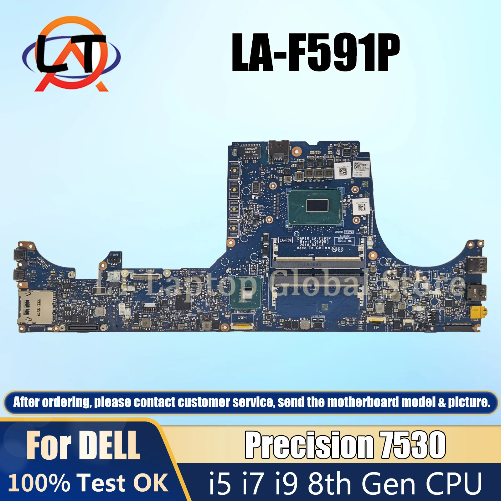 LA-F591P Dell 정밀 7530 노트북 메인 보드 CN-02NRRM 2NRRM 노트북 마더 보드 E-2176 E-2186 I5 I7 8th CPU